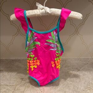 Girls' Pink Tropical Swimsuit